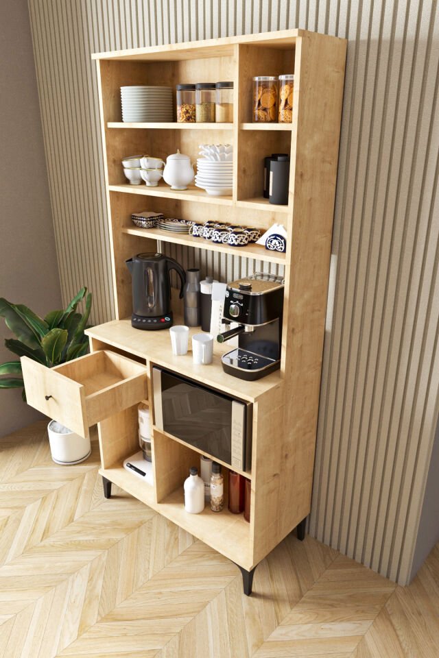Ases Mobilya ASL241 Kahve Köşesi Çok Amaçlı Dolap 1 Çekmece 4 Kapak Modern Tasarım