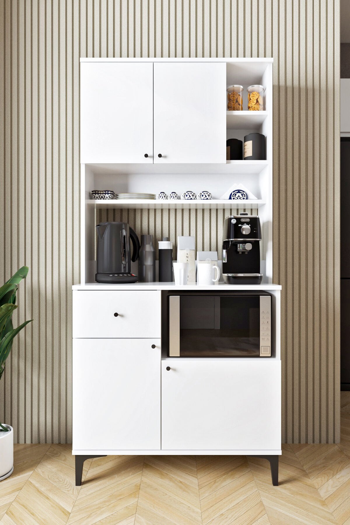 Ases ASL241 Kahve Köşesi Çok Amaçlı Dolap 1 Çekmece 4 Kapak Modern Tasarım