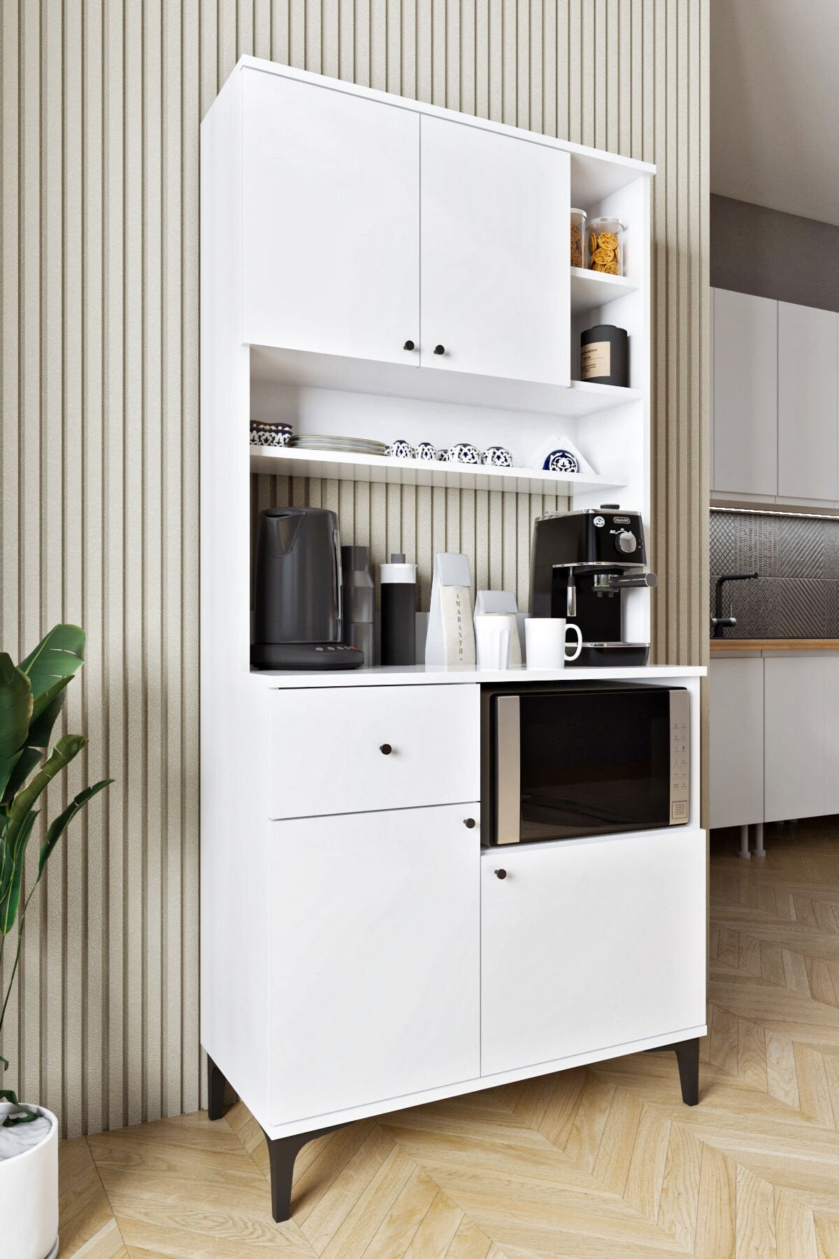 Ases ASL241 Kahve Köşesi Çok Amaçlı Dolap 1 Çekmece 4 Kapak Modern Tasarım