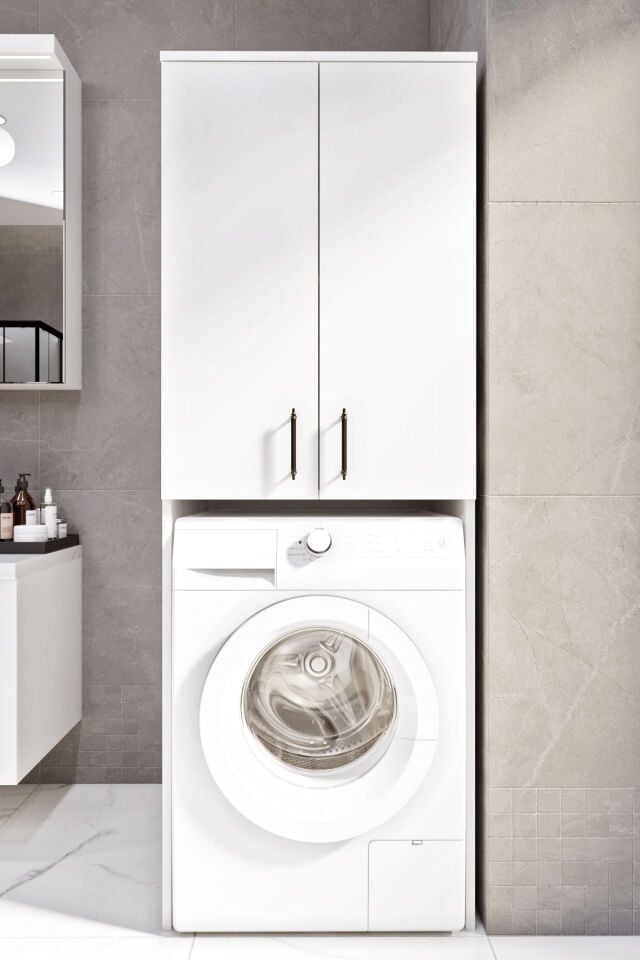 Ases Mobilya Esl0253 Çamaşır Makinesi Boy Dolaplı Banyo Dolabı Beyaz En İyi Kalite