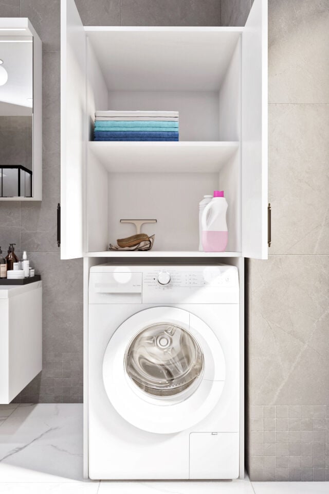 Ases Mobilya Esl0253 Çamaşır Makinesi Boy Dolaplı Banyo Dolabı Beyaz En İyi Kalite