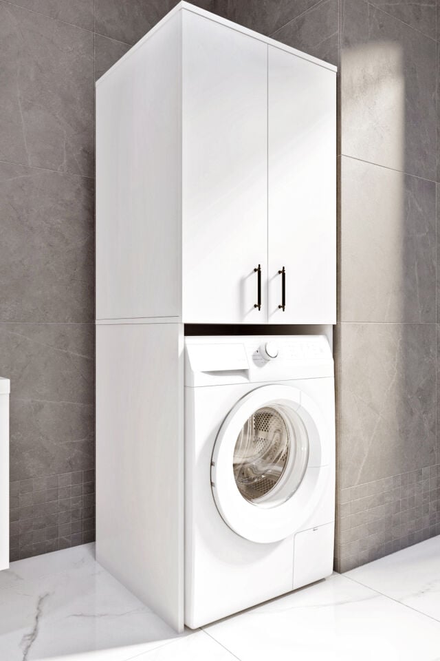 Ases Mobilya Esl0253 Çamaşır Makinesi Boy Dolaplı Banyo Dolabı Beyaz En İyi Kalite