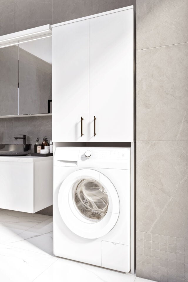 Ases Mobilya Esl0253 Çamaşır Makinesi Boy Dolaplı Banyo Dolabı Beyaz En İyi Kalite