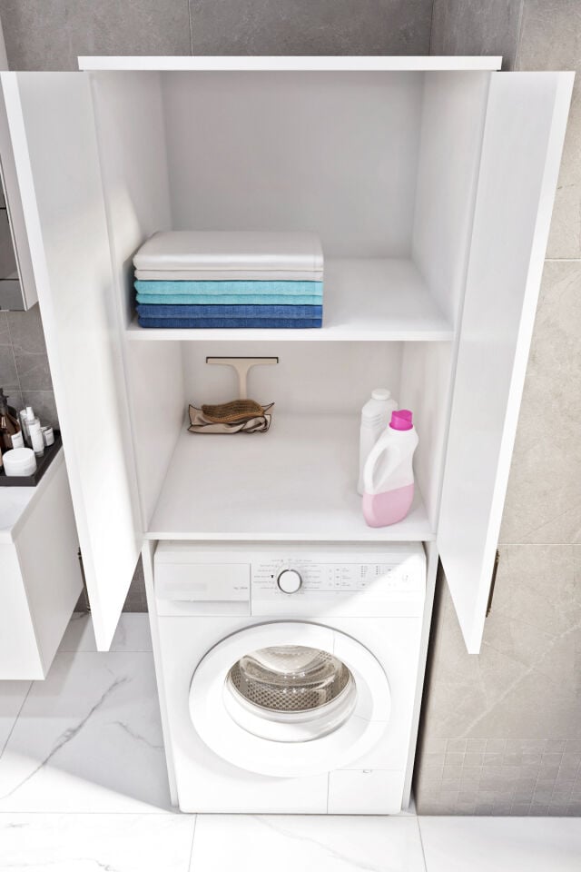 Ases Mobilya Esl0253 Çamaşır Makinesi Boy Dolaplı Banyo Dolabı Beyaz En İyi Kalite