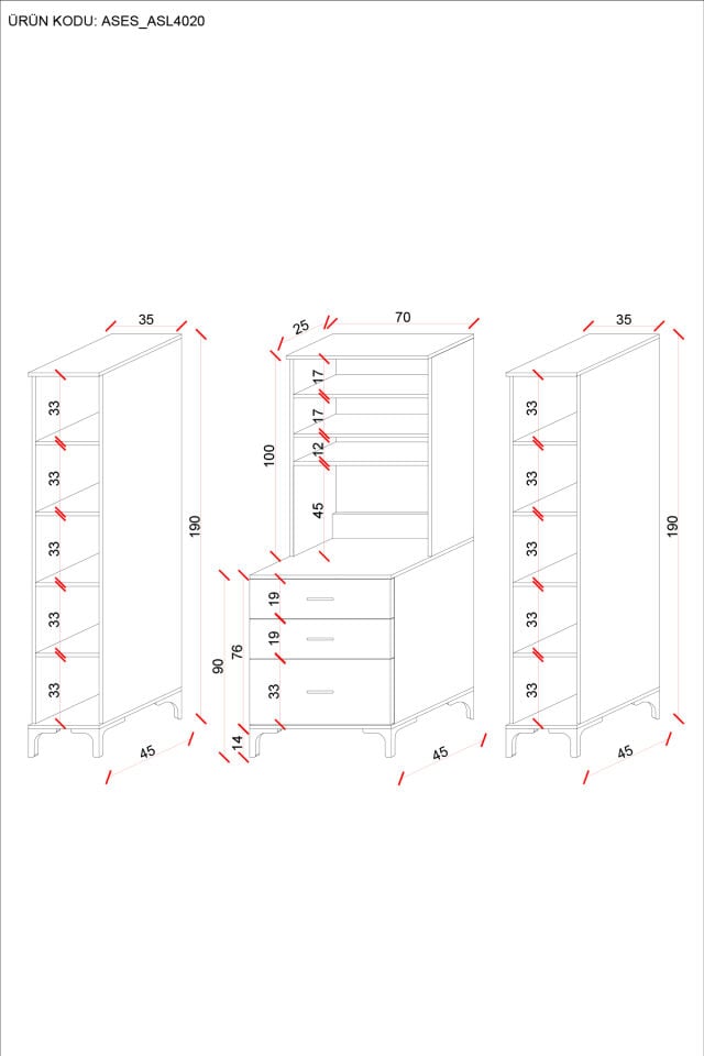 Ases Mobilya ASL4020 Led Işıklı Kahve Köşesi Çekmeceli Kapaklı Boy Dolaplı Çok Amaçlı Mutfak Dolabı Beyaz - Safir Meşe