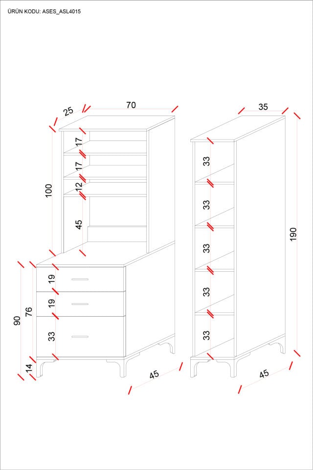 Ases Mobilya ASL4015 Led Işıklı Kahve Köşesi Çekmeceli Boy Dolaplı Çok Amaçlı Mutfak Dolabı Beyaz - Safir Meşe