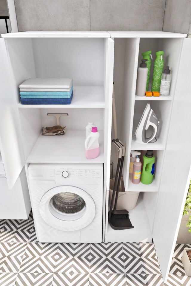 Ases Mobilya Esl0255 Çamaşır Makinesi ve Kurutma Makinesi Boy Dolaplı Banyo Dolabı Beyaz Mükemmel Tasarım