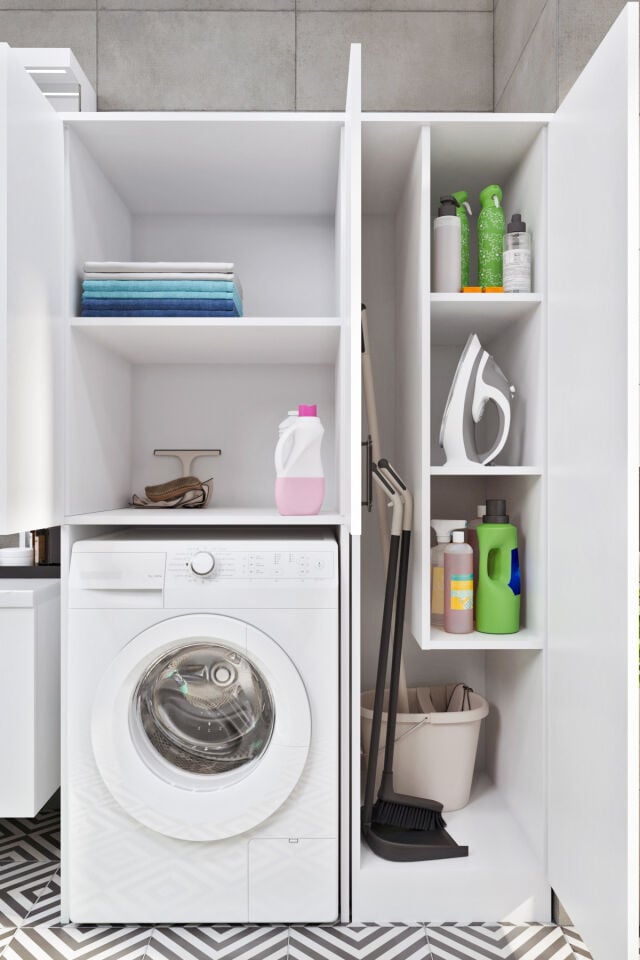 Ases Mobilya Esl0255 Çamaşır Makinesi ve Kurutma Makinesi Boy Dolaplı Banyo Dolabı Beyaz Mükemmel Tasarım