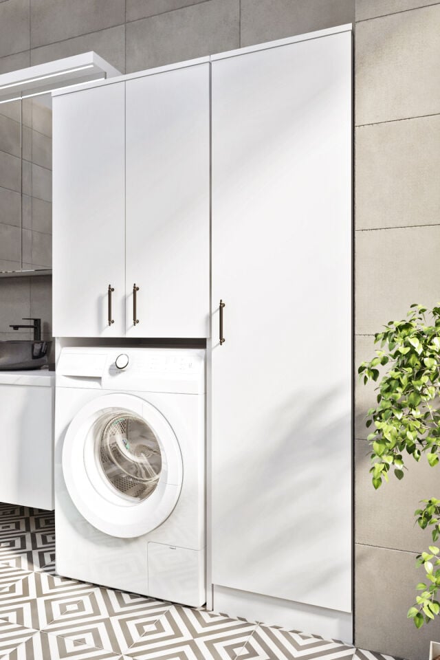 Ases Mobilya Esl0255 Çamaşır Makinesi ve Kurutma Makinesi Boy Dolaplı Banyo Dolabı Beyaz Mükemmel Tasarım