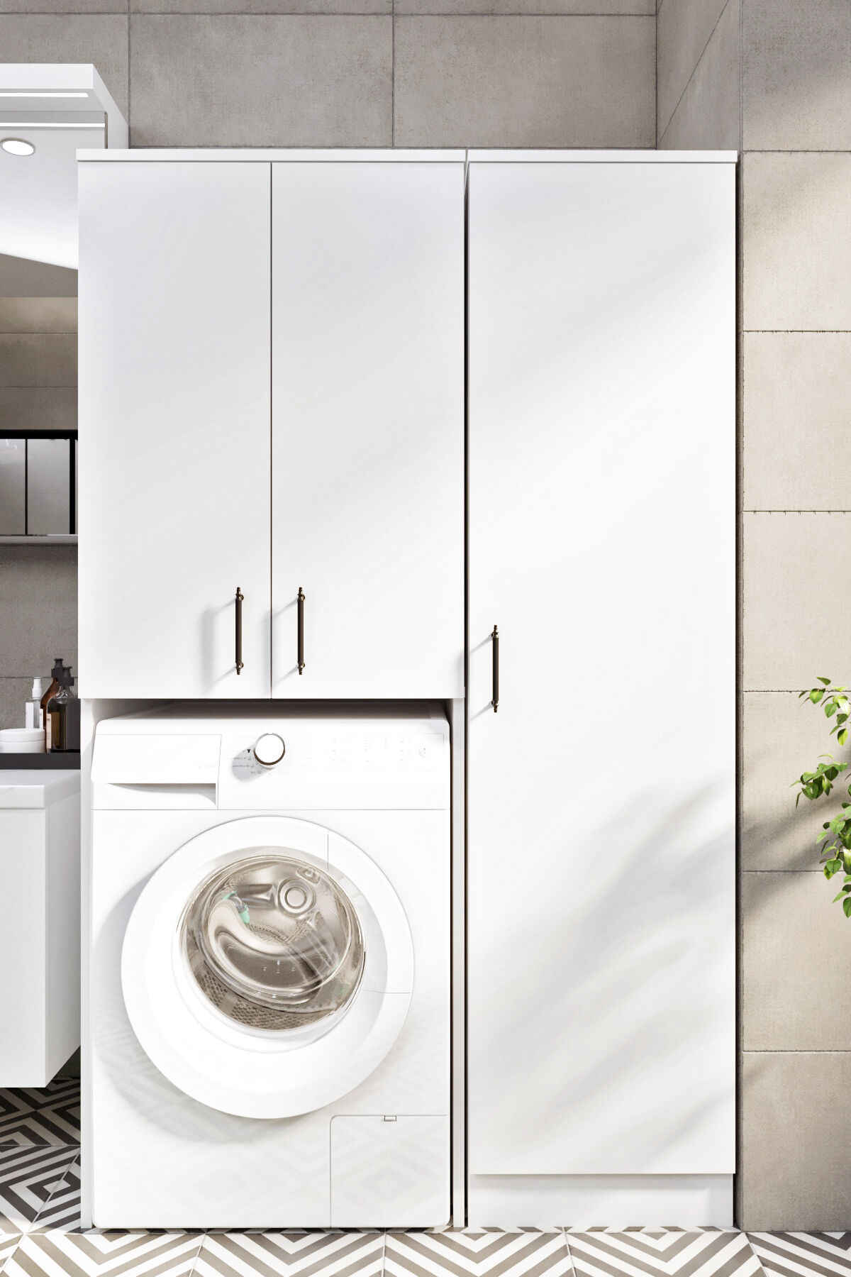 Ases Mobilya Esl0255 Çamaşır Makinesi ve Kurutma Makinesi Boy Dolaplı Banyo Dolabı Beyaz Mükemmel Tasarım