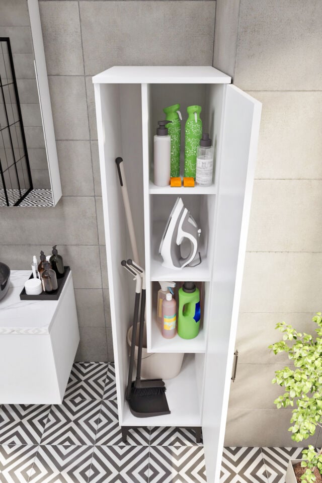 Ases Mobilya Esl0250 Çok Amaçlı Ayaklı Boy Dolap Banyo Dolabı Beyaz