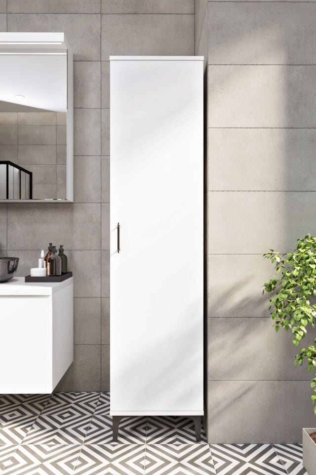 Ases Mobilya Esl0250 Çok Amaçlı Ayaklı Boy Dolap Banyo Dolabı Beyaz