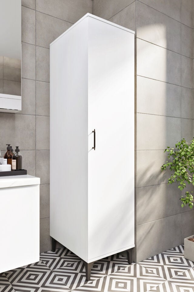 Ases Mobilya Esl0250 Çok Amaçlı Ayaklı Boy Dolap Banyo Dolabı Beyaz