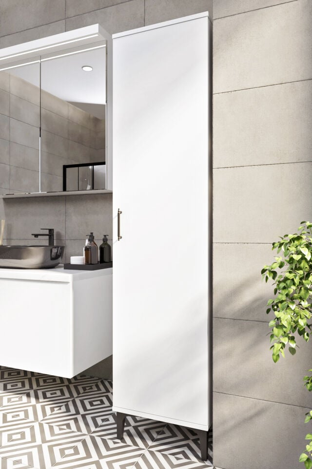 Ases Mobilya Esl0250 Çok Amaçlı Ayaklı Boy Dolap Banyo Dolabı Beyaz