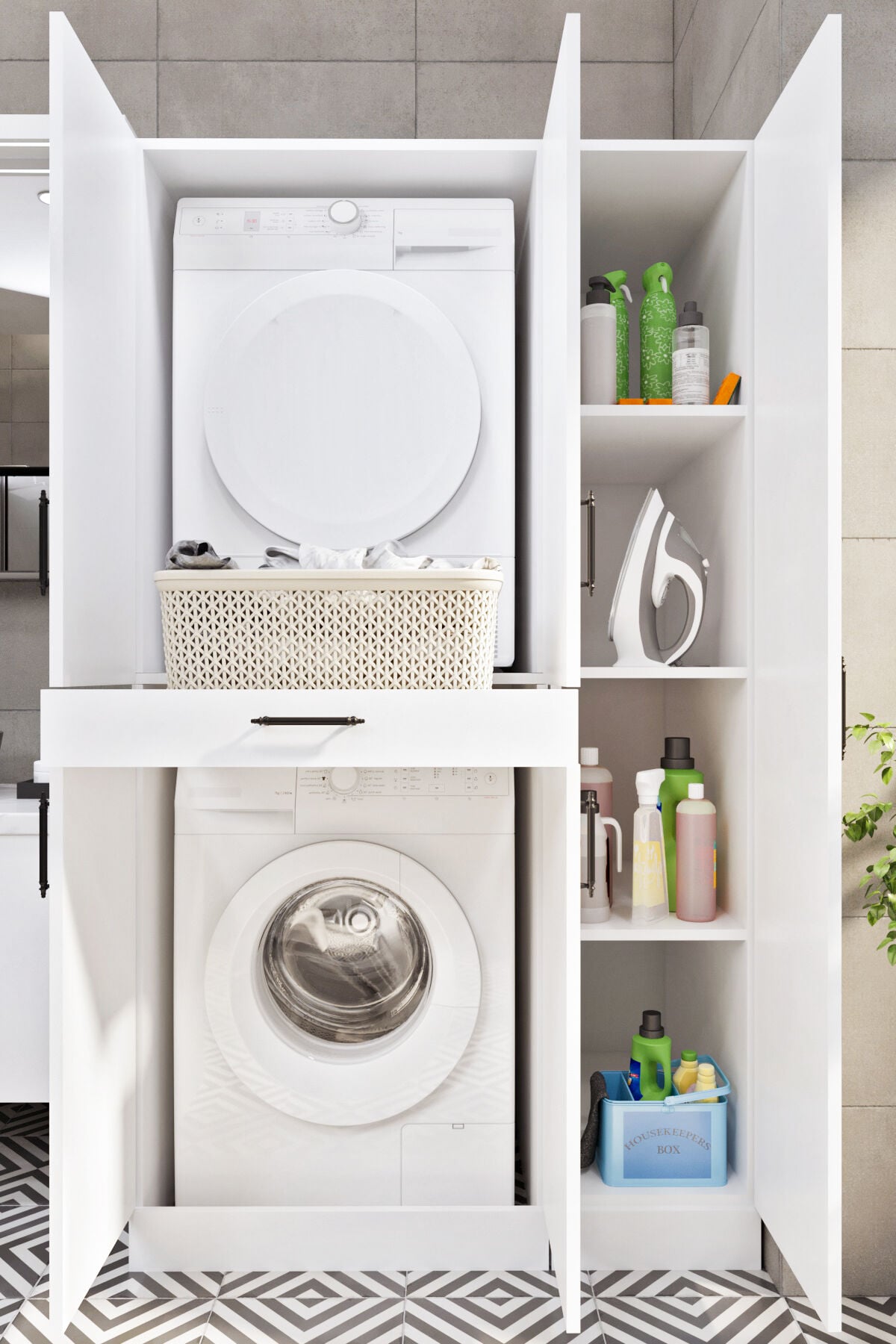 Ases Mobilya Esl0245 Çamaşır Makinesi ve Kurutma Makinesi Boy Dolaplı Banyo Dolabı Beyaz