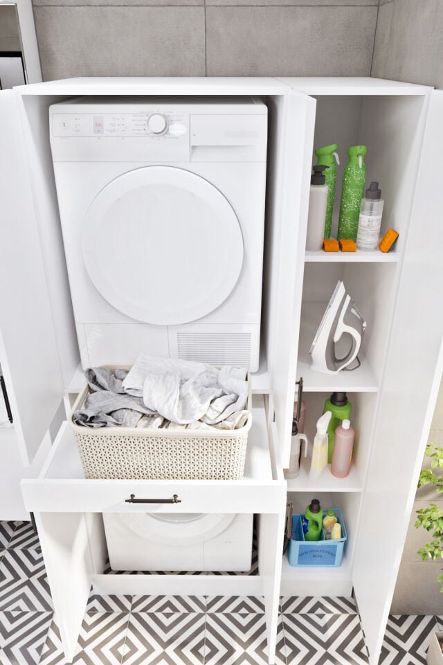 Ases Mobilya Esl0245 Çamaşır Makinesi ve Kurutma Makinesi Boy Dolaplı Banyo Dolabı Beyaz