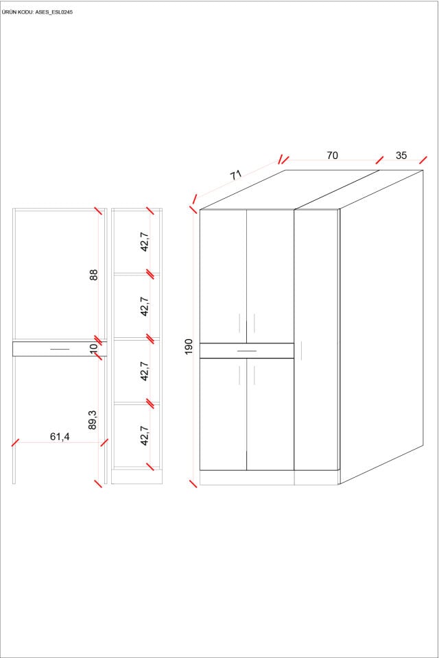 Ases Mobilya Esl0245 Çamaşır Makinesi ve Kurutma Makinesi Boy Dolaplı Banyo Dolabı Beyaz