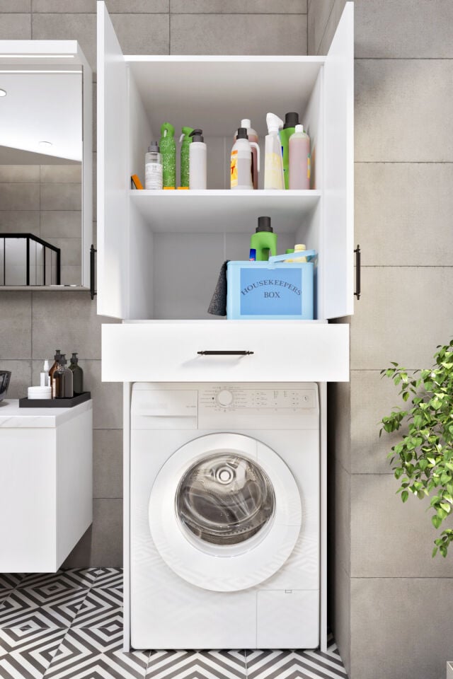 Ases Mobilya Esl0239 Çamaşır Makinesi Dolabı Banyo Dolabı Beyaz