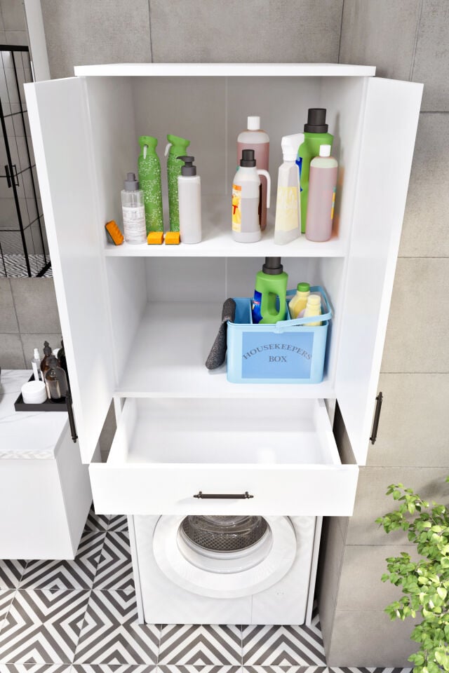 Ases Mobilya Esl0239 Çamaşır Makinesi Dolabı Banyo Dolabı Beyaz