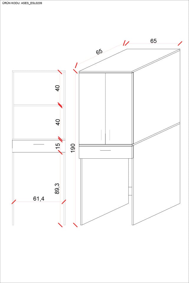 Ases Mobilya Esl0239 Çamaşır Makinesi Dolabı Banyo Dolabı Beyaz