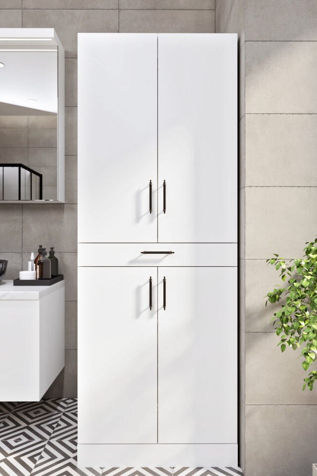 Ases Mobilya Esl0238 Çamaşır Makinesi ve Kurutma Makinesi Banyo Dolabı Beyaz