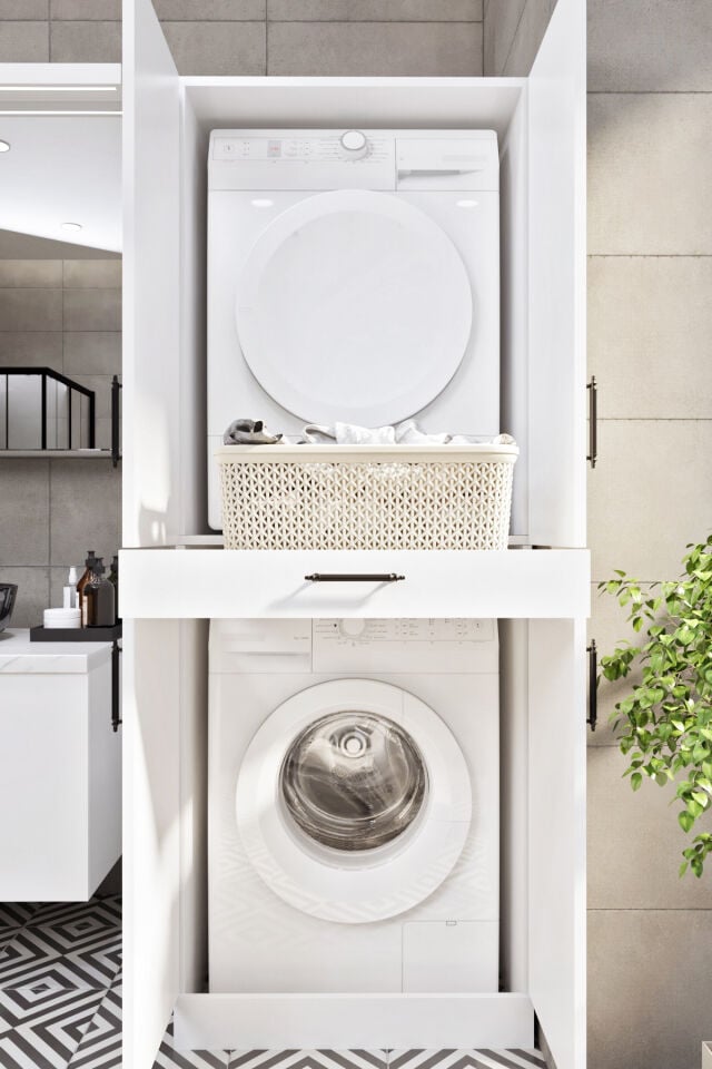 Ases Mobilya Esl0238 Çamaşır Makinesi ve Kurutma Makinesi Banyo Dolabı Beyaz