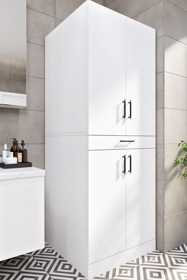 Ases Mobilya Esl0238 Çamaşır Makinesi ve Kurutma Makinesi Banyo Dolabı Beyaz