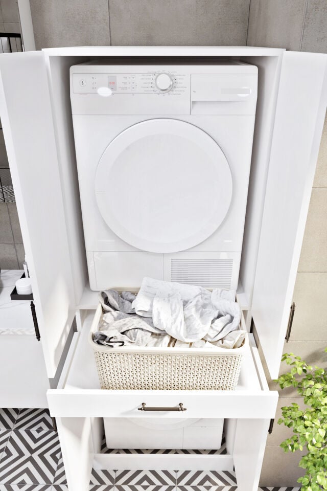 Ases Mobilya Esl0238 Çamaşır Makinesi ve Kurutma Makinesi Banyo Dolabı Beyaz