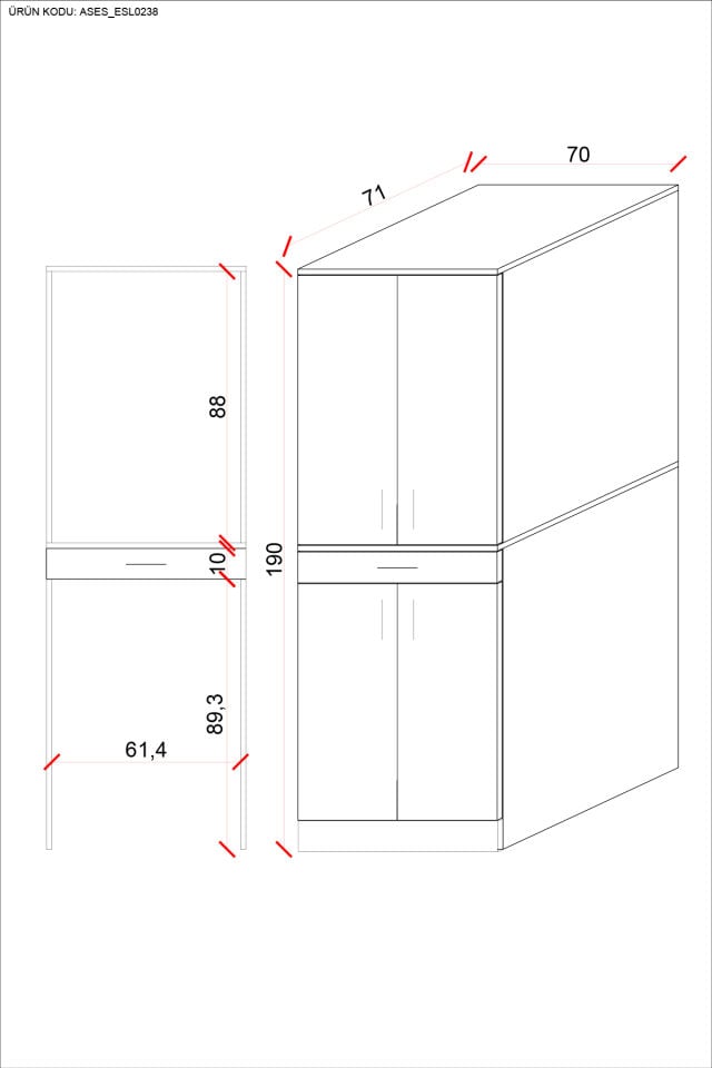 Ases Mobilya Esl0238 Çamaşır Makinesi ve Kurutma Makinesi Banyo Dolabı Beyaz