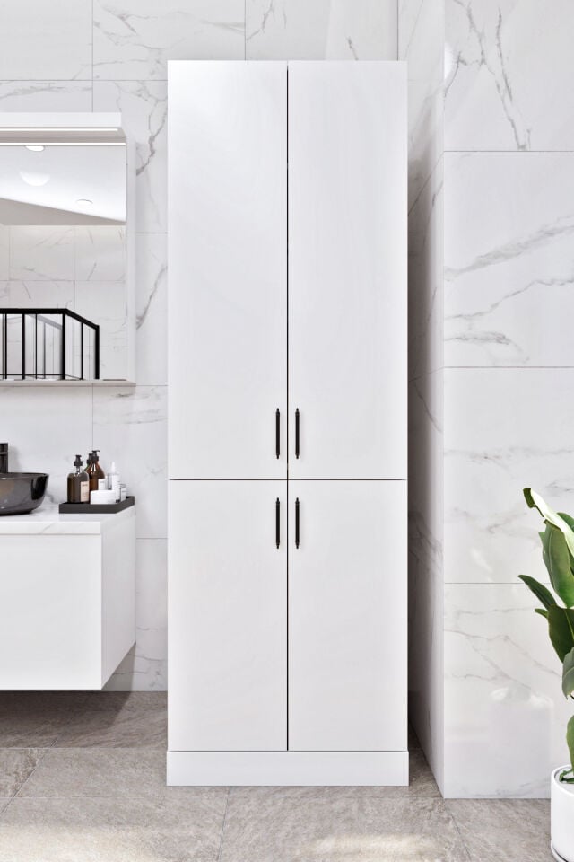 Ases Mobilya Esl0213 Makine Dolabı Raflı ve Kapaklı Banyo Dolabı Beyaz