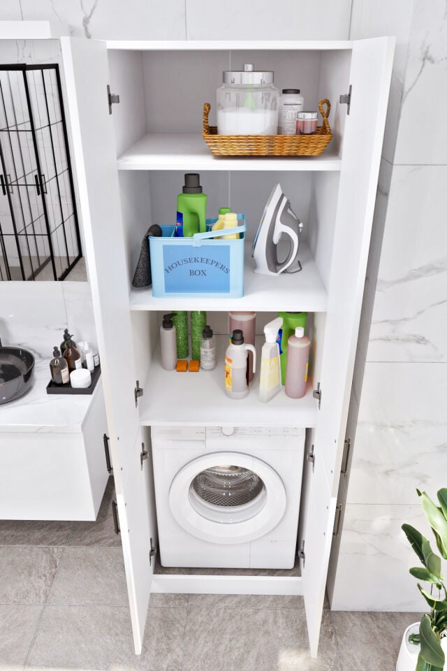 Ases Mobilya Esl0213 Makine Dolabı Raflı ve Kapaklı Banyo Dolabı Beyaz