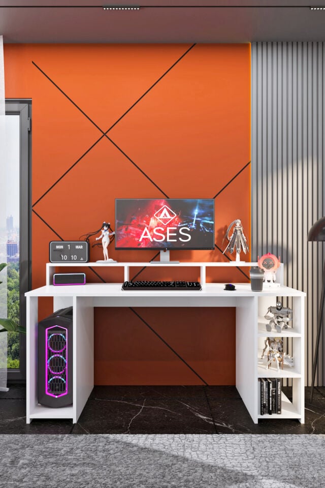 Ases Mobilya Ases Ela415 Masa Üstü Raflı Oyuncu Bilgisayar Masası ve Çalışma Masası