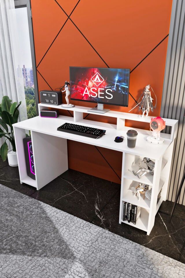Ases Mobilya Ases Ela415 Masa Üstü Raflı Oyuncu Bilgisayar Masası ve Çalışma Masası